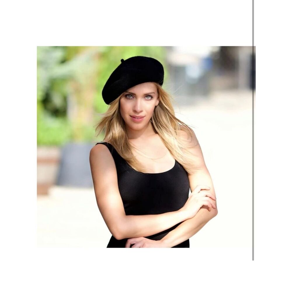 Black Women French Wool Beret Hats - Solid Color Classic Beanie Winter‎ Cap